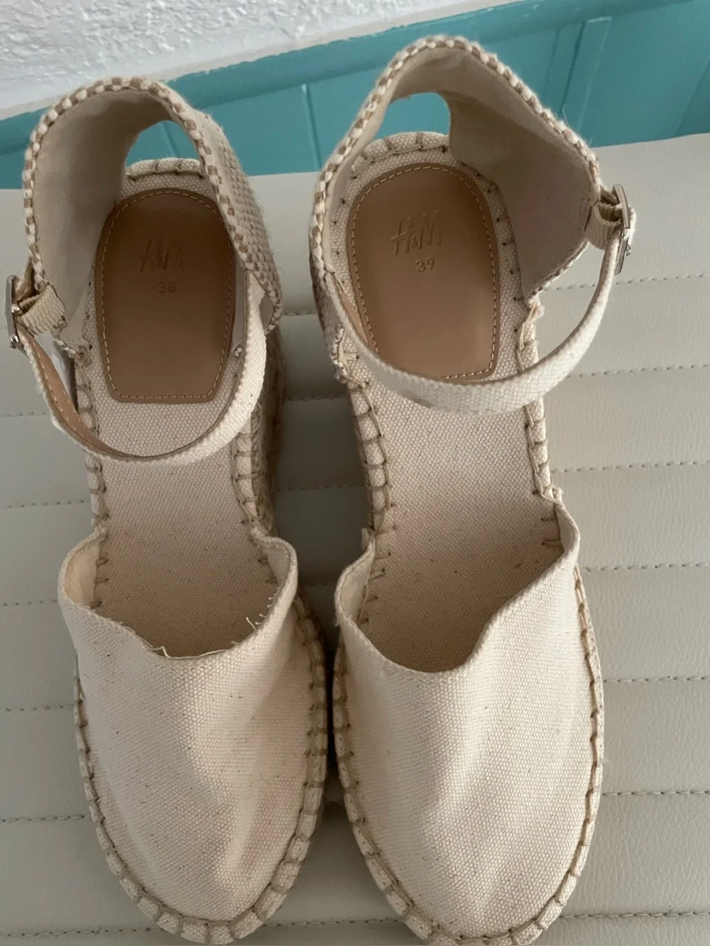 H&M Woven Espadrille Wedge Sandals - Cream Sz 38/7